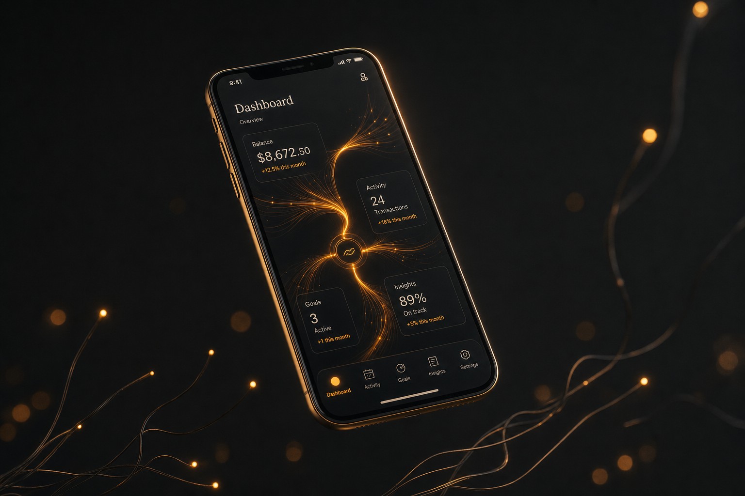Телефон с янтарными нитями интерфейса